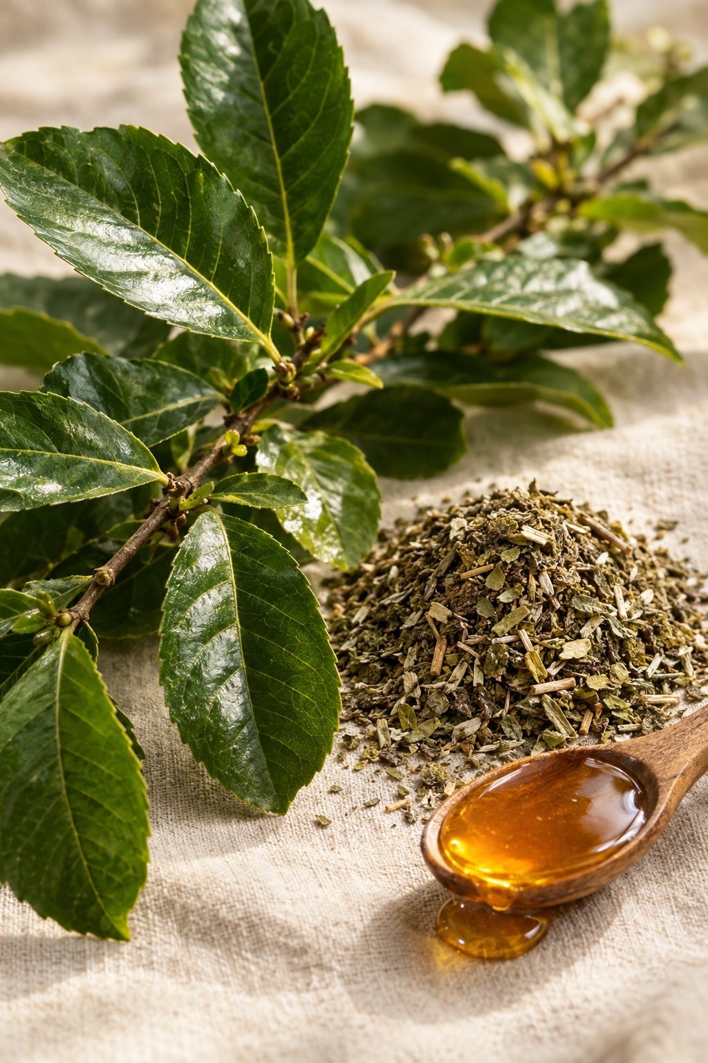 Yerba mate leaves, dried mate and honey